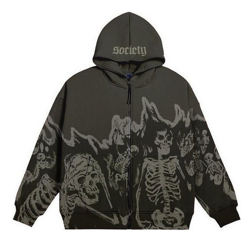 Fz Sudadera Gótica Con Estampado De Calaveras En Llamas