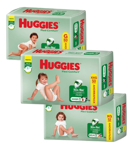 3 Pañales Huggies Flexi Comfort Ahorro Pack