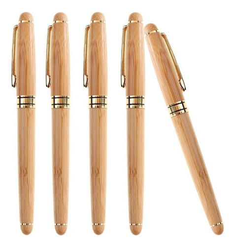 5 Pcs De Pluma Boligrafo De Bambú Portatíl De Moda