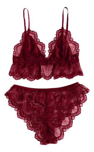 Conjunto De Calzoncillos De Lencería De Encaje Con Sujetador