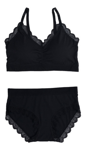 Conjunto Bralette Calzón Bikini Negro Unitalla Latina