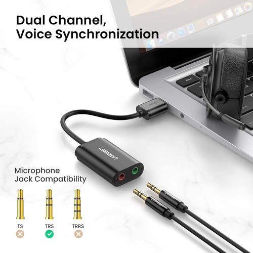 Imagen 4 de 8 de Tarjeta Sonido Ugreen Usb Externa Audio Con Micrófono 3.5mm