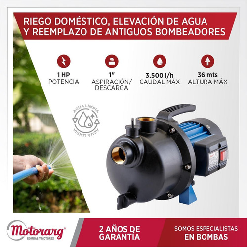 Imagen 2 de 10 de Bomba Agua Centrifuga Autoaspirante Motorarg 1 Hp 220v Cuota