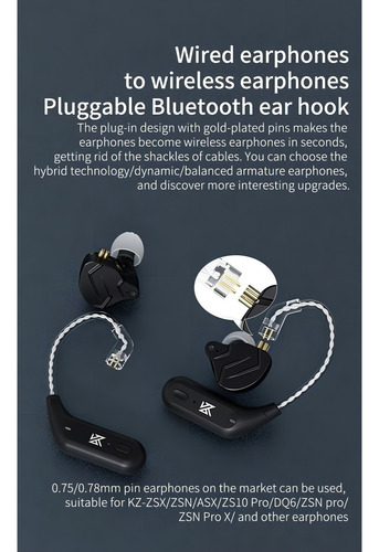 Módulo Tws Bluetooth 5.2 Kz Az09 Tipo C Com Microfone Preto Preto