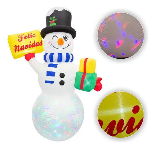 Inflable Navideño Muñeco De Nieve Feliz Navidad 1.80mts Color Unicolor