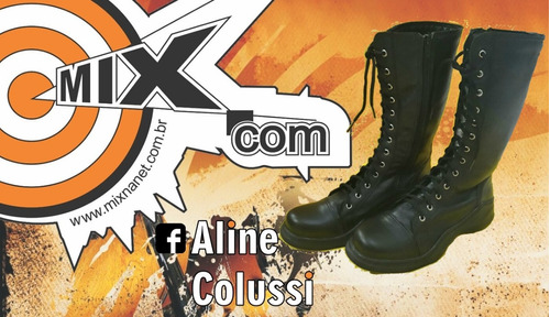 Bota Feminina Couro Estilo Coturno Militar Metal Dark Gótico