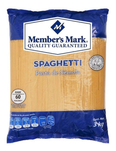 Pasta Member's Mark 3 Kg Alta Calidad Pasta Spaguetti