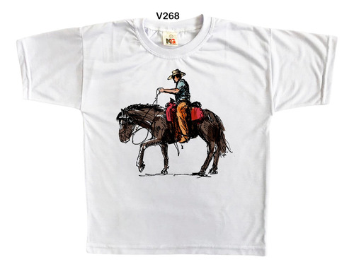 Camiseta Masculina Infantil Imagem Cavalo Desenho Country