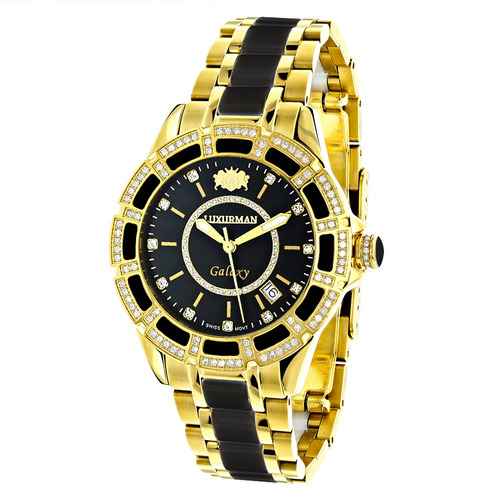 Reloj Unisex Luxurman, Cerámica Negra /  Oro Amarillo