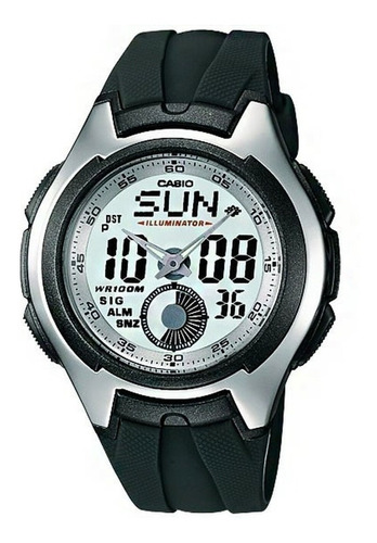 Reloj pulsera Casio AQ160 con correa de resina color negro - fondo gris - bisel plateado/negro
