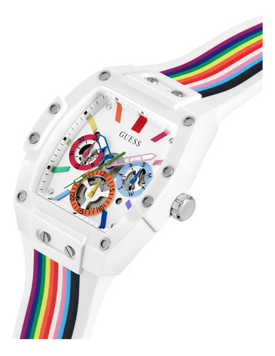 Reloj Guess Phoenix Caballero Multicolor Gw0720g1 Bisel Blanco Fondo Blanco