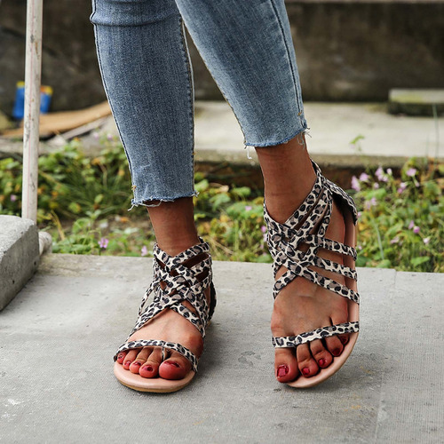 Sandalias Planas Con Cremallera Atadas En Verano, Sandalias