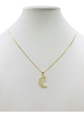 Cordão 1mm Feminino Lua Brilhante Banhado A Ouro 18k