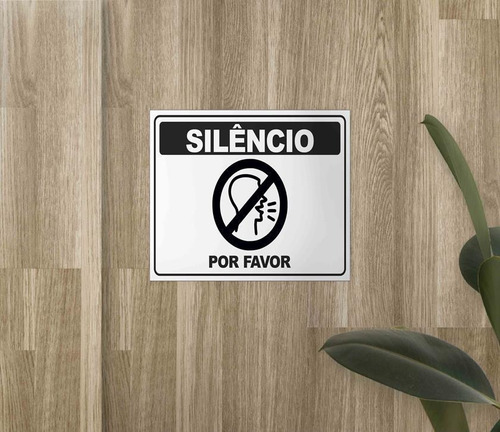 Kit 2 Adesivos Sinalização Silêncio Por Favor 14cmx20cm