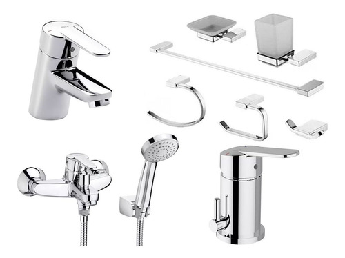 Combo Griferia Lavatorio Bidet Ducha Accesorios Victoria E P