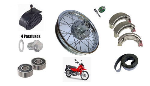 Roda Traseira Montada Pop 100 / 110 Patim + Câmara Raio 4mm