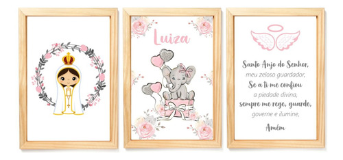 3 Quadrinhos Decorativos Infantil Elefante Nossa Senhora