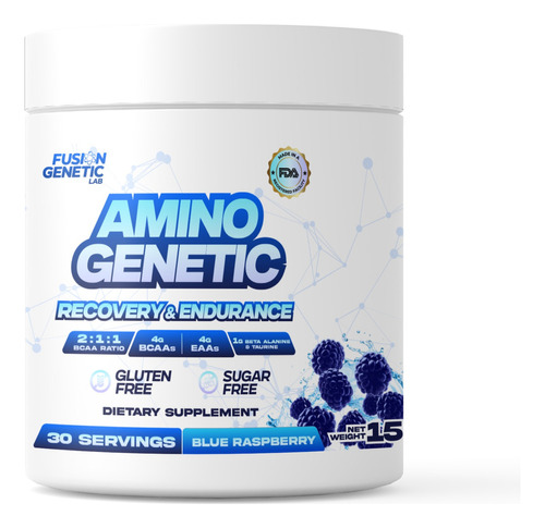 Amino Genetic 10 Grs Aminoacidos 1g Beta-alanina 1g Taurina Sabor Blue Raspberry Fusion Genetic Lab