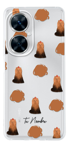 Funda Para Huawei Para Mujer Perrito Yorki Manchas Tu Nombre