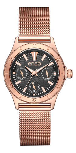 Reloj De Pulsera Enso Para Mujer Ew1055l2 Oro Rosa Fondo Negro