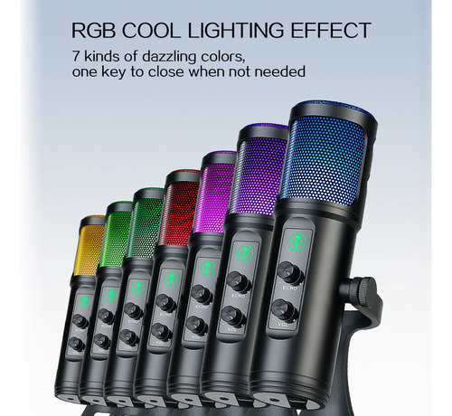 Micrófono Condensador Cardioide Usb Con Luces Rgb