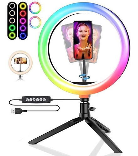 Aro De Luz Led Multicolor 26cm Control Remoto Mini Tripode
