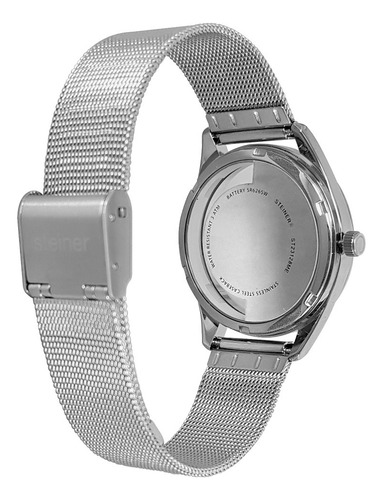 Reloj Steiner Análogo Extensible Malla Plata Acero Inox 3atm Correa Plateado Fondo Rosa