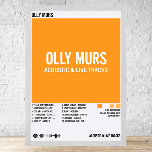 Cuadro Olly Murs 30x40 Vidrio Marco Madera Desmontable C202 Blanco Clasico