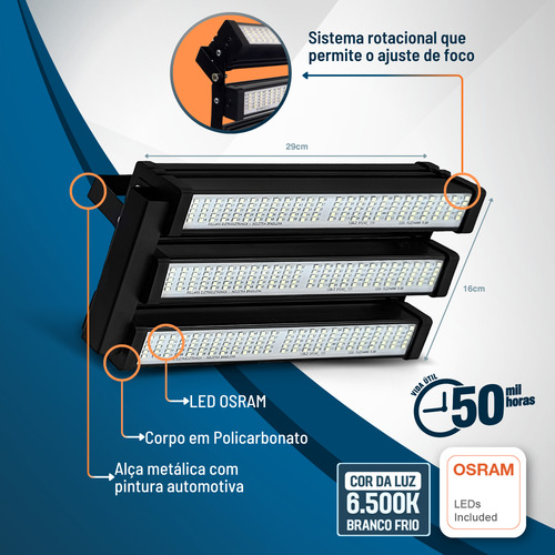 Refletor De Led Bivolt Com 3 Módulos Iluminação Externa