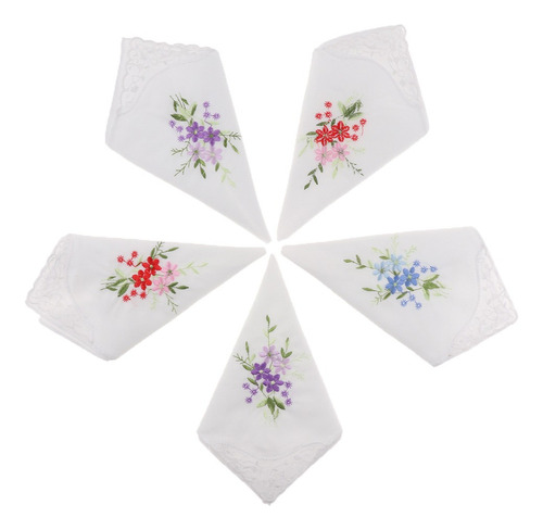 A Pack De 5 Pañuelos De Algodón Para Mujer Bordados Florales