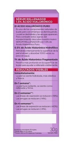 Imagen 2 de 5 de Sérum Serum Ácido Hialurónico L'Oréal Paris Revitalift día/noche para todo tipo de piel de 30mL