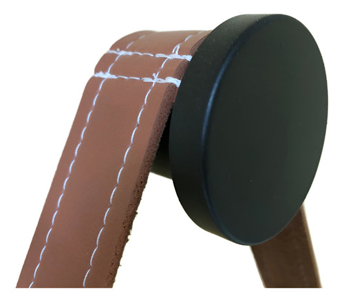 Espelho Redondo Adnet Premium Com Alça 50cm + Suporte Moldura Preto Alça Caramelo
