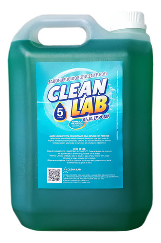 Clean Lab Jabón Líquido Textil Baja Espuma Pack x 3 Unidades de 5 Litros