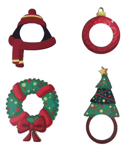 Porta Servilletas Servilleteros Cena Navidad Pintados Kit 4 Color Gorro y bufanda