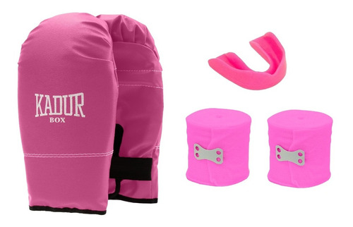 Combo Guantines Boxeo Rosas Kick Boxing Kit Bucal Vendas