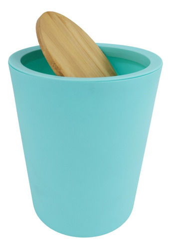Bote De Basura Negro Minimalista Con Tapa De Bambú - Ideën Color Azul