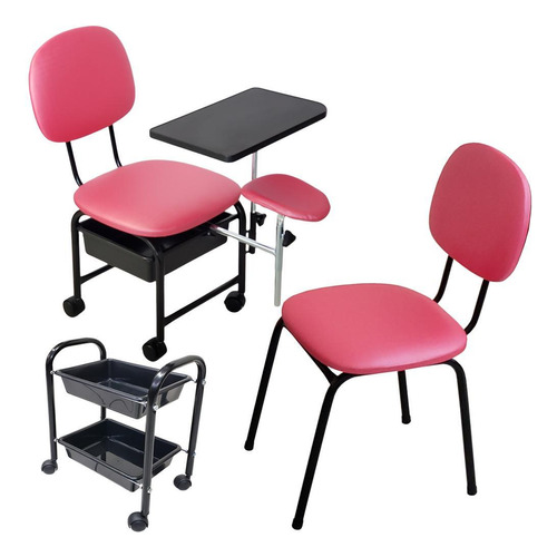 Kit Cirandinha Manicure +carrinho + Cadeira Cliente - Pink