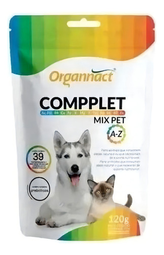 Suplemento Compplet Mix Pet A-z 120g Caes/gatos - Organnact Vitaminas Em Po