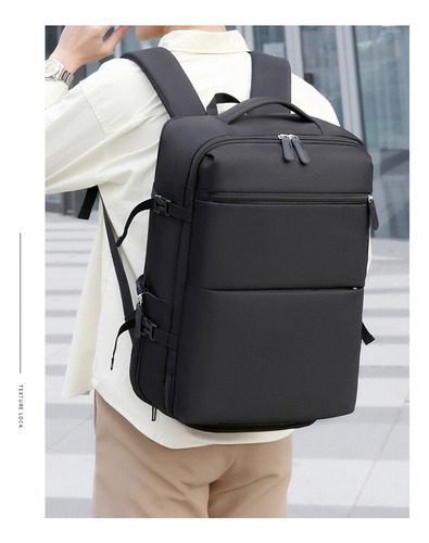Mochila de viaje de mano, equipaje de cabina, bolso de avión, negro liso, mochila de gran capacidad