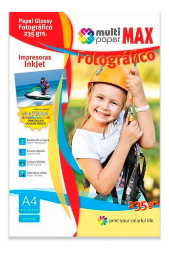 Papel Fotografico Multipaper Glossy A4 235 Grs X20