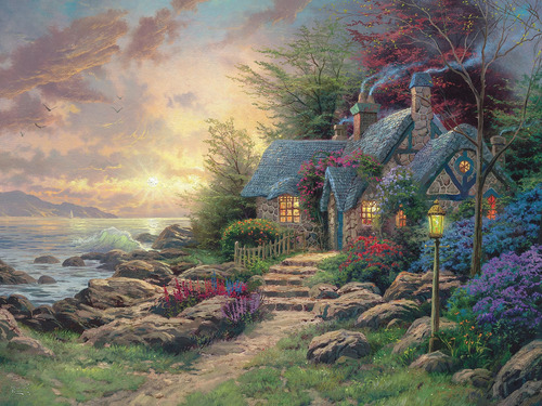 Ceaco - Thomas Kinkade - Seaside Hideaway - Glitter - Rompe