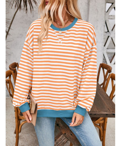 Sudadera Mujer Rayas Cuello Redondo Suelta Otoño Invierno
