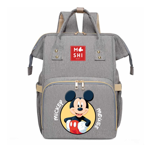 Bolso Mochila Maternal Pañalera Mickey Mouse Liso Gris