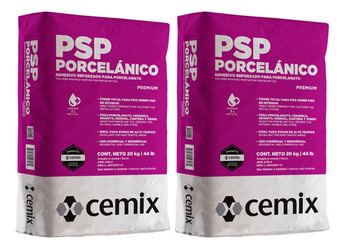 2 Bultos Psp Pegazulejo Porcelanico Reforzado Cemix 20 Kg