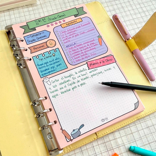 Hojas A5 Para Carpeta Decoradas Recetas De Cocina