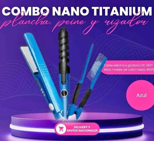 Combo Plancha De Cabello + Rizador + Peine Nano Titanium Raa