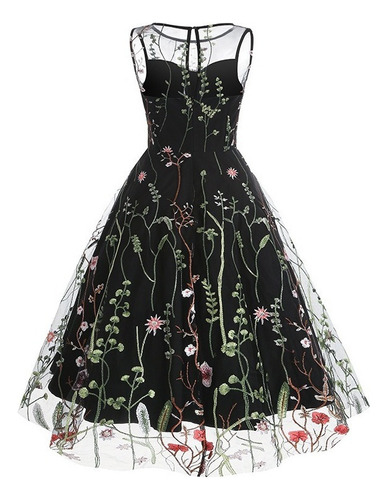 Vestido De Malla Floral Elegante Sin Mangas 50s