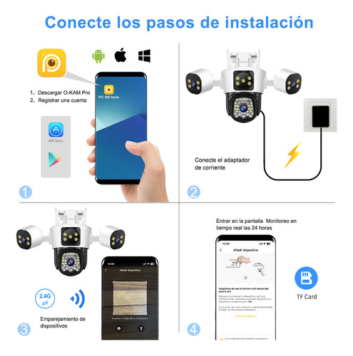 12MP Ojo® Cámaras De Seguridad Tres Lentes Tres Pantalla Ptz 1440p Con Función De Alarma Rotación Ajustable Del Brazo