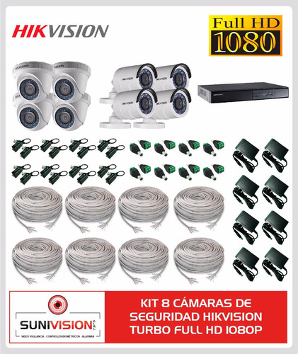 Kit 8 Camaras De Seguridad Hikvision Turbo Full Hd 1080p
