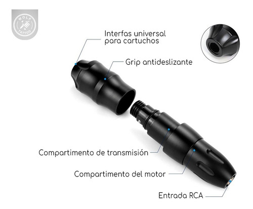 Máquina de tatuagem Wolf Tattoo Pen TOTOP V1 cor preta